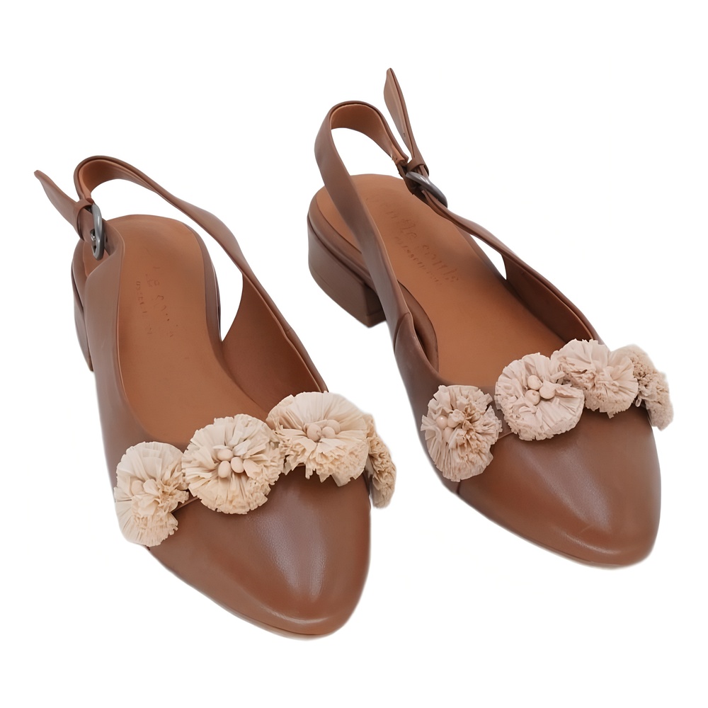 Gentle Souls Anana Poi Pom Pom Slingback Sandal Luggage Leather Size 8.5M